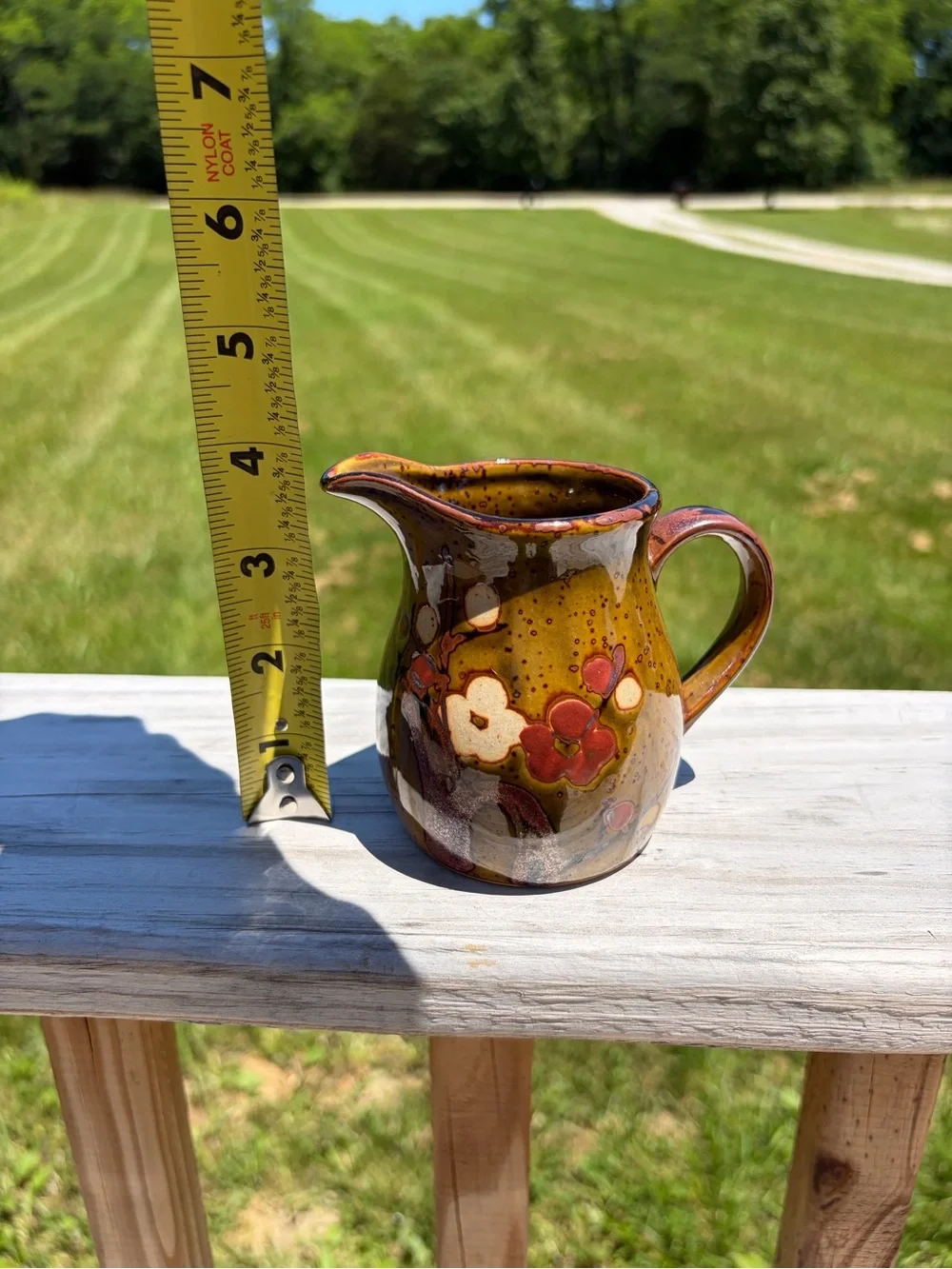Glazed‎ Flower Stoneware Small Pitcher Vintage Japan Cottagecore Grandmacore